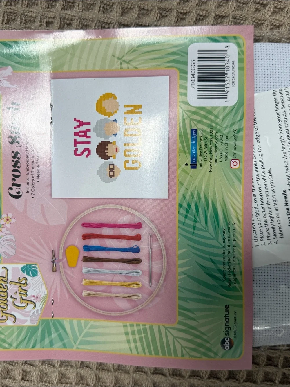 The Golden Girl Cross-Stitch Kit - Stay Golden (Pink, Yellow, Blue, Brown, Gray)